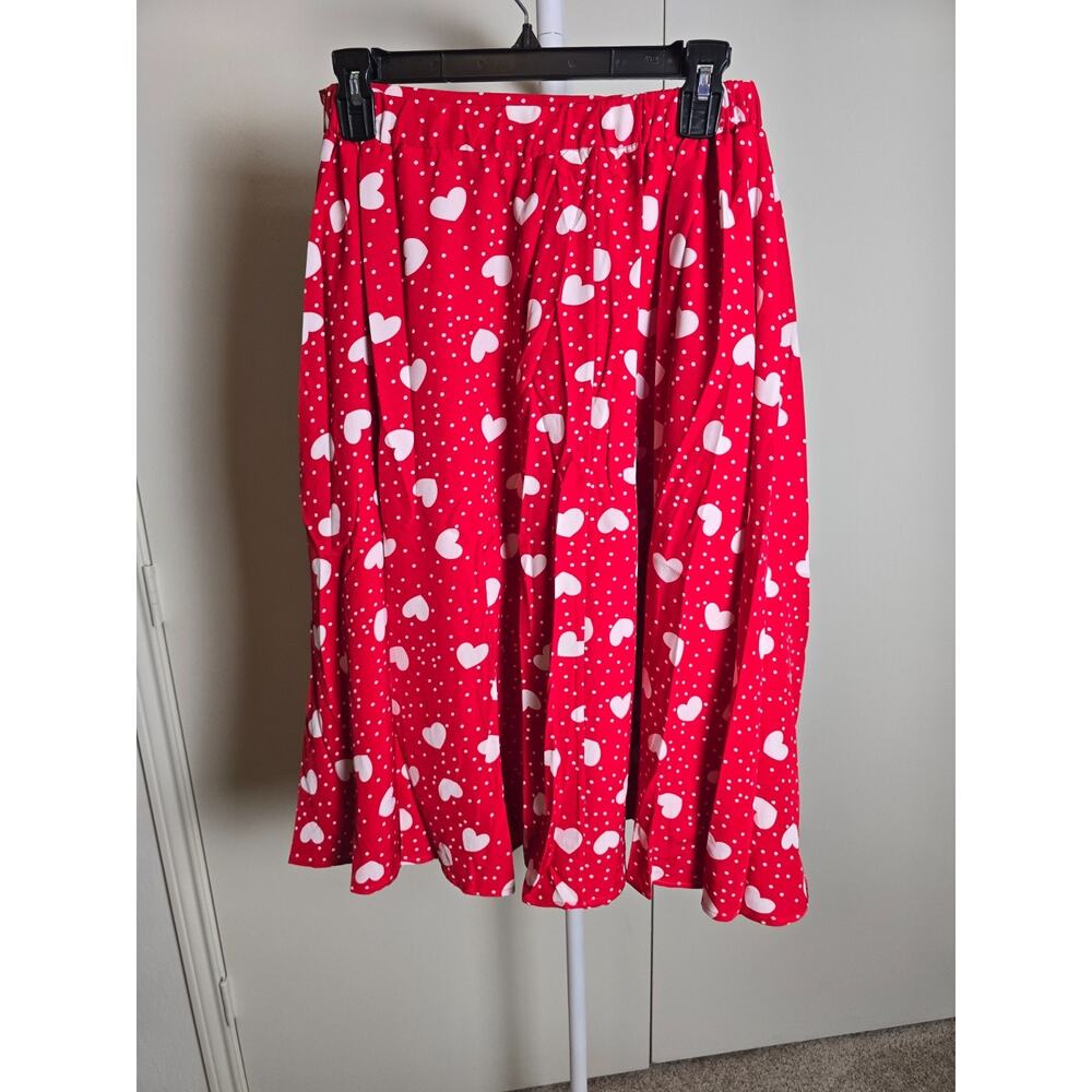 Tulip B Red White Heart Print Midi Swing Skirt Pockets Size M NWT - Picture 3 of 6